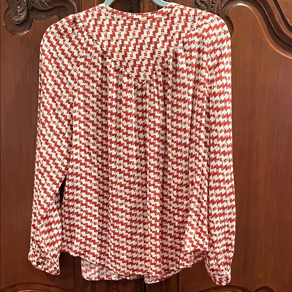 Anthropologie Red and White Patterned Blouse - Picture 5 of 5